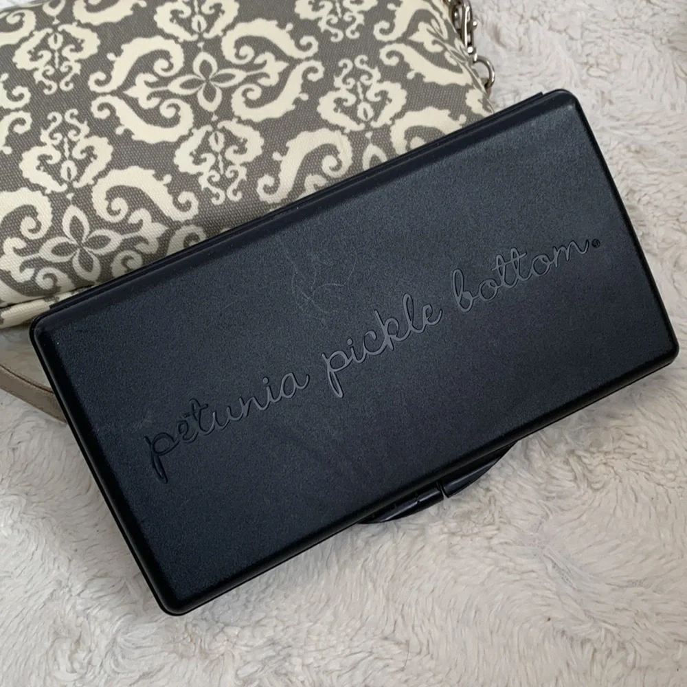 PETUNIA pickle bottom paisley black/gray diaper bag and gray/white wipes clutch